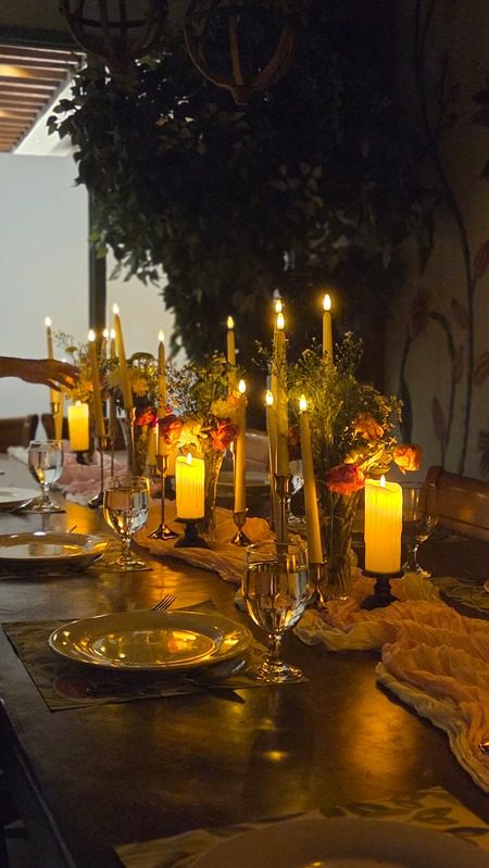 Table centerpiece with taper candles